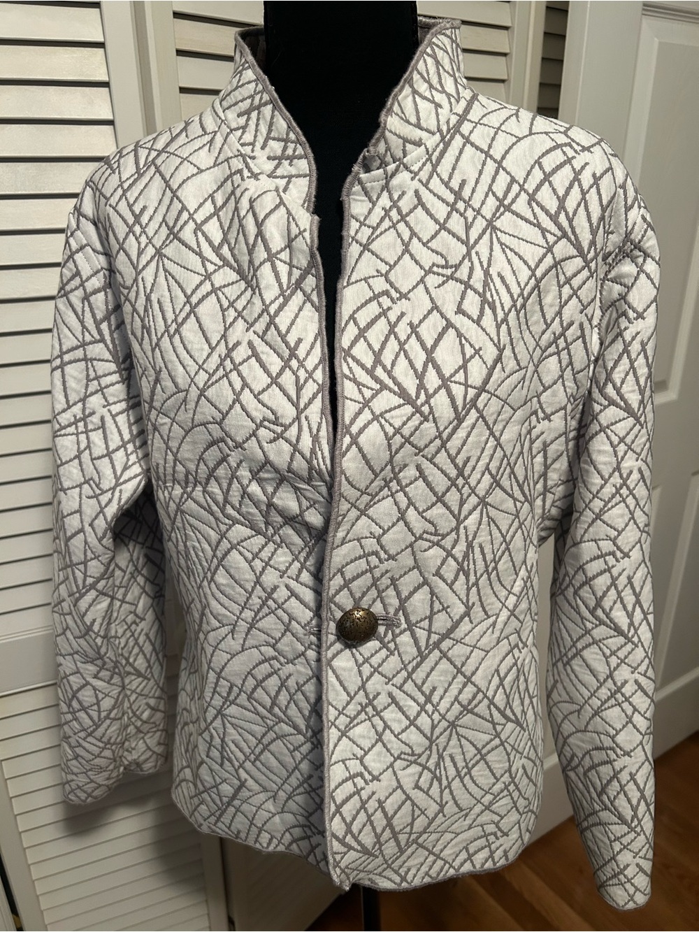 Women's Gray Abstract-Pattern Single-Button Blazer - Picture 6 of 8